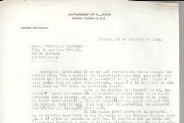 [Carta] 1948 oct. 14, Urbana, [Illinois, Estados Unidos] [a] Gabriela Mistral, Santa Bárbara, California