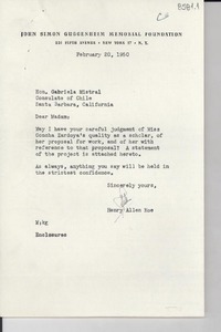 [Carta] 1950 feb. 20, [New York] [a] Gabriela Mistral, Santa Bárbara, California