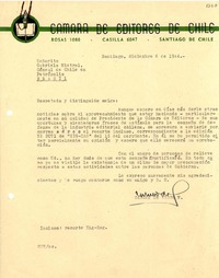 [Carta] 1944 dic. 6, Santiago, [Chile] [a] Gabriela Mistral, Petrópolis, Brasil