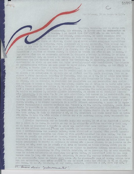 [Carta] 1952 ene. 31, New Orleans, [Estados Unidos] [a] Gabriela Mistral