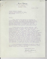 [Carta] 1947 Mar. 1, India [a] Gabriele [i.e. Gabriela] Mistral, Los Angeles, Calif., [EE.UU.]