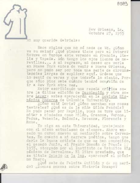 [Carta] 1955 oct. 27, New Orleans, [Estados Unidos] [a] Gabriela Mistral