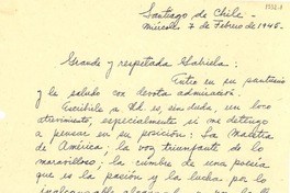 [Carta] 1945 feb. 7, Santiago [a] Gabriela Mistral