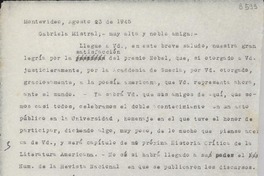 [Carta] 1945 ago. 23, Montevideo [a] Gabriela Mistral