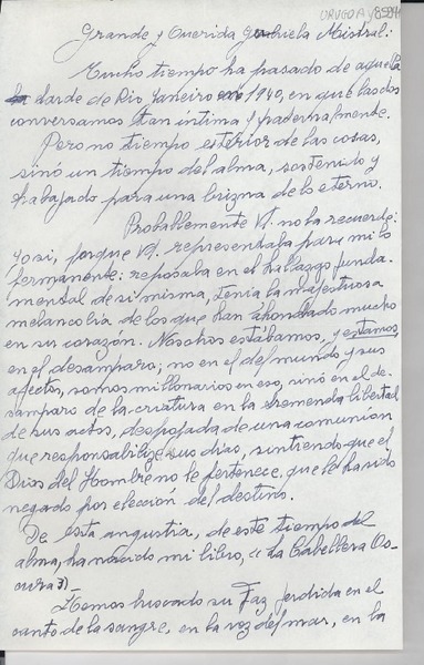[Carta] 1947 ago. 22, Montevideo [a] Gabriela Mistral