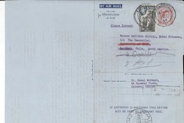 [Carta] 1954 Sept. 20, Colombo, Ceylon, [Sri Lanka] [a] Gabriela Mistral, care The Chancellor University of Chile, Santiago, Chile