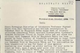 [Carta] 1954 Oct. 21, Bombay, India [a] [Gabriela Mistral]