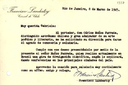 [Tarjeta] 1945 mar. 8, Río de Janeiro [a] Gabriela Mistral
