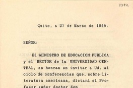 [Carta] 1945 mar. 27, Quito [a] Gabriela Mistral