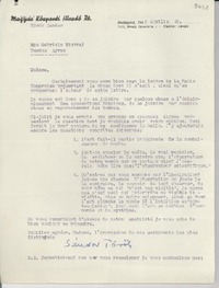 [Carta] 1948 ápr. 28, Budapest, [Hungría] [a] Gabriela Mistral, Buenos Ayres [i.e. Aires], [Argentina]