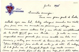 [Carta] [1945?] jul., [Brasil] [a] Gabriela Mistral, Petrópolis