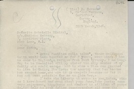 [Carta] 1946 Mar. 20, Surrey, England [a] Gabriella [i.e. Gabriela] Mistral, Park Lane, [England]