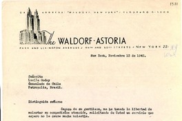 [Carta] 1945 nov. 13, Nueva York [a] Gabriela Mistral, Petrópolis