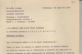 [Carta] 1948 mar. 1, Würzburgo, US Zone, Alemania [a] Gabriela Mistral, Santiago, Chile