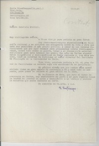 [Carta] 1949 mar. 12, Bonn, Zona Británica, [Alemania] [a] Gabriela Mistral