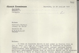 [Carta] 1951 juil. 28, Bayreuth, Germania [a] Gabriela Mistral, Rapallo, Italia