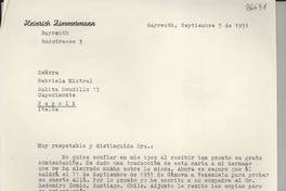 [Carta] 1951 sept. 3, Bayrenth, [Alemania] [a] Gabriela Mistral, Napoli, Italia