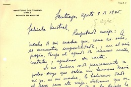 [Carta] 1945 ago. 9, Santiago [a] Gabriela Mistral