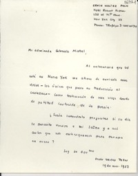 [Carta] 1953 nov. 19, New York, [EE.UU.] [a] Gabriela Mistral