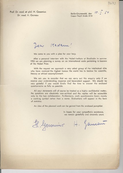[Carta] 1954 feb. 10, Berlin-Grunewald, [Alemania] [a] [Gabriela Mistral]
