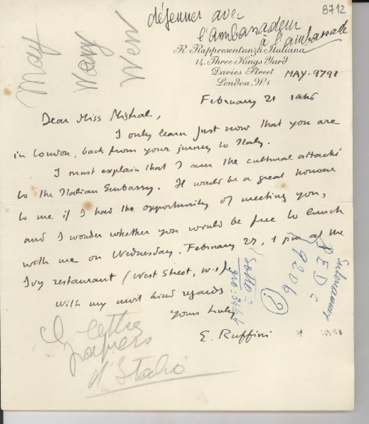 [Carta] 1946 feb. 21, Londres [a] Gabriela Mistral