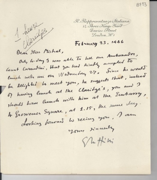 [Carta] 1946 feb. 23, Londres [a] Gabriela Mistral