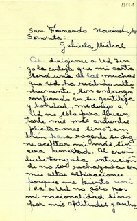 [Carta] 1945 nov., San Fernando, [Chile] [a] Gabriela Mistral