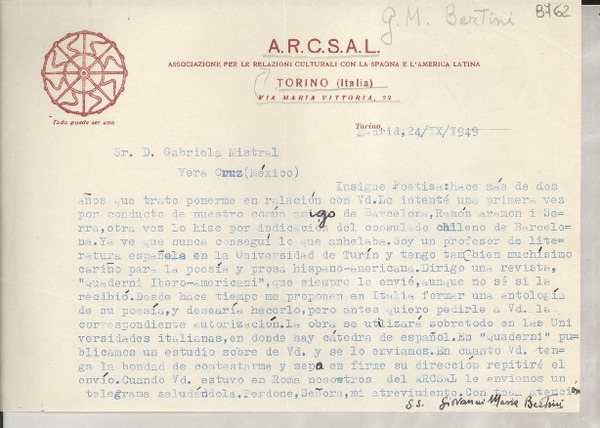 [Carta] 1949 sep. 24, Madrid, [España] [a] Gabriela Mistral, Veracruz, México