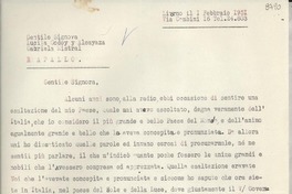 [Carta] 1951 febbr. 1, Livorno, [Italia] [a] Gabriela Mistral, Rapallo, [Italia]