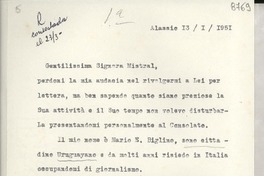 [Carta] 1951 genn. 13, Alassio, [Italia] [a] Gabriela Mistral
