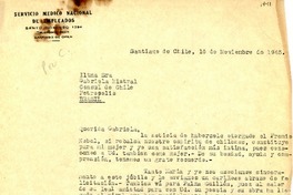 [Carta] 1945 nov. 16, Santiago [a] Gabriela Mistral, Petrópolis