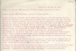 [Carta] 1951 mayo 26, Trento, [Italia] [a] Gabriela Mistral