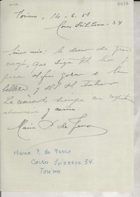 [Carta] 1951 jun. 14, Torino, [Italia] [a] [Gabriela Mistral]
