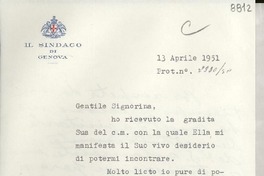 [Carta] 1951 apr. 13, Genova, [Italia] [a] Gabriela Mistral, Rapallo