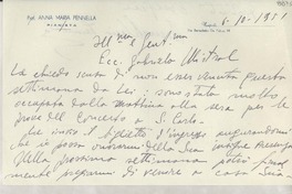 [Carta] 1951 oct. 6, Nápoles, [Italia] [a] Gabriela Mistral, Napoli, [Italia]