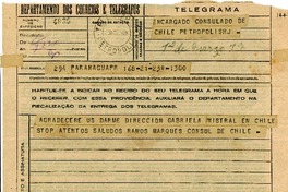 [Telegrama] 1945 nov. 23, Paranaguá [a] Gabriela Mistral