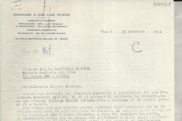 [Carta] 1951 nov. 19, Roma, [Italia] [a] Gabriella [i.e. Gabriela] Mistral, Napoli, [Italia]
