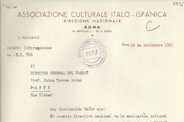 [Carta] 1951 nov. 19, Roma, [Italia] [a] Jaime Torres Bodet, [Paris], [Francia]