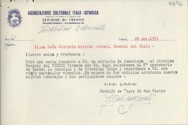[Carta] 1951 nov. 20, Trento, [Italia] [a] Gabriela Mistral