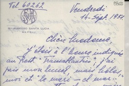 [Carta] 1951 sept. 14, Napoli, [Italia] [a] Gabriela Mistral