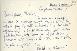 [Carta] 1952 febbr. 4, Roma [a] Gabriela Mistral