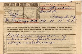 [Telegrama] 1945 nov. 15, Santiago [a] Gabriela Mistral, Petrópolis