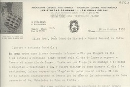 [Carta] 1952 sett. 30, Roma, [Italia] [a] Gabriela Mistral