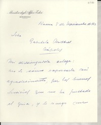 [Carta] 1952 nov. 8, Roma, [Italia] [a] Gabriela Mistral, Nápoles, [Italia]