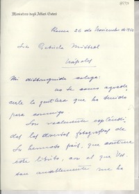 [Carta] 1952 nov. 26, Roma, [Italia] [a] Gabriela Mistral, Nápoles, [Italia]