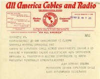 [Telegrama] 1945 nov. 17, Santiago, Chile [a] Gabriela Mistral, Rio [de Janeiro], [Brasil]