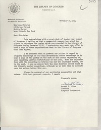 [Carta] 1954 Nov. 8, Washington D. C., [Estados Unidos] [a] Gabriela Mistral, Roslyn Harbor, Long Island, New York