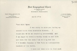 [Carta] 1954 Apr. 27, Shrewsbury, Massachusetts, [Estados Unidos] [a] Doris Dana