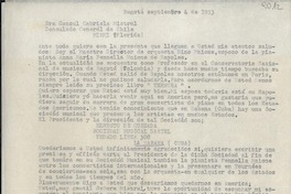 [Carta] 1953 sept. 4, Bogotá, [Colombia] [a] Gabriela Mistral, Miami, Florida, [EE.UU.]