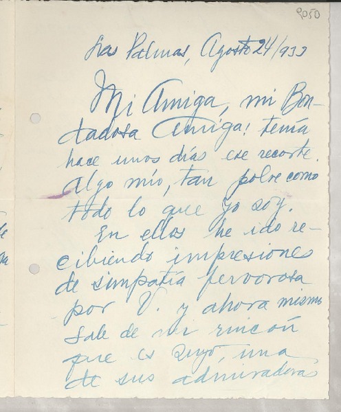 [Carta] 1933 ago. 24, Las Palmas, [España] [a] [Gabriela Mistral]